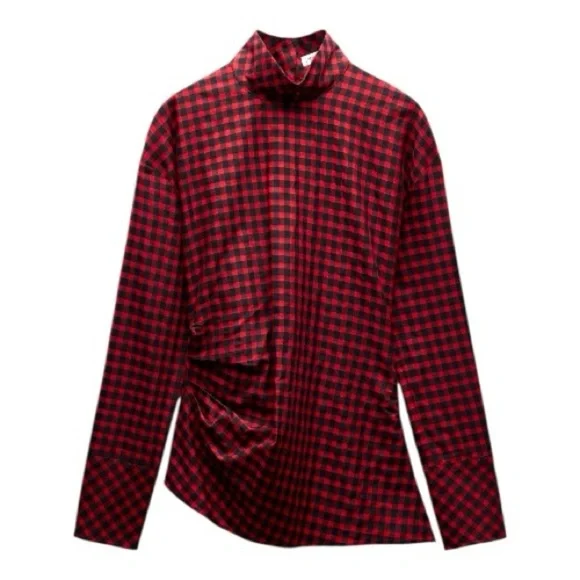 ZARA WOMAN ZW COLLECTION – Checkered Ruched Blouse - Picture 1 of 7